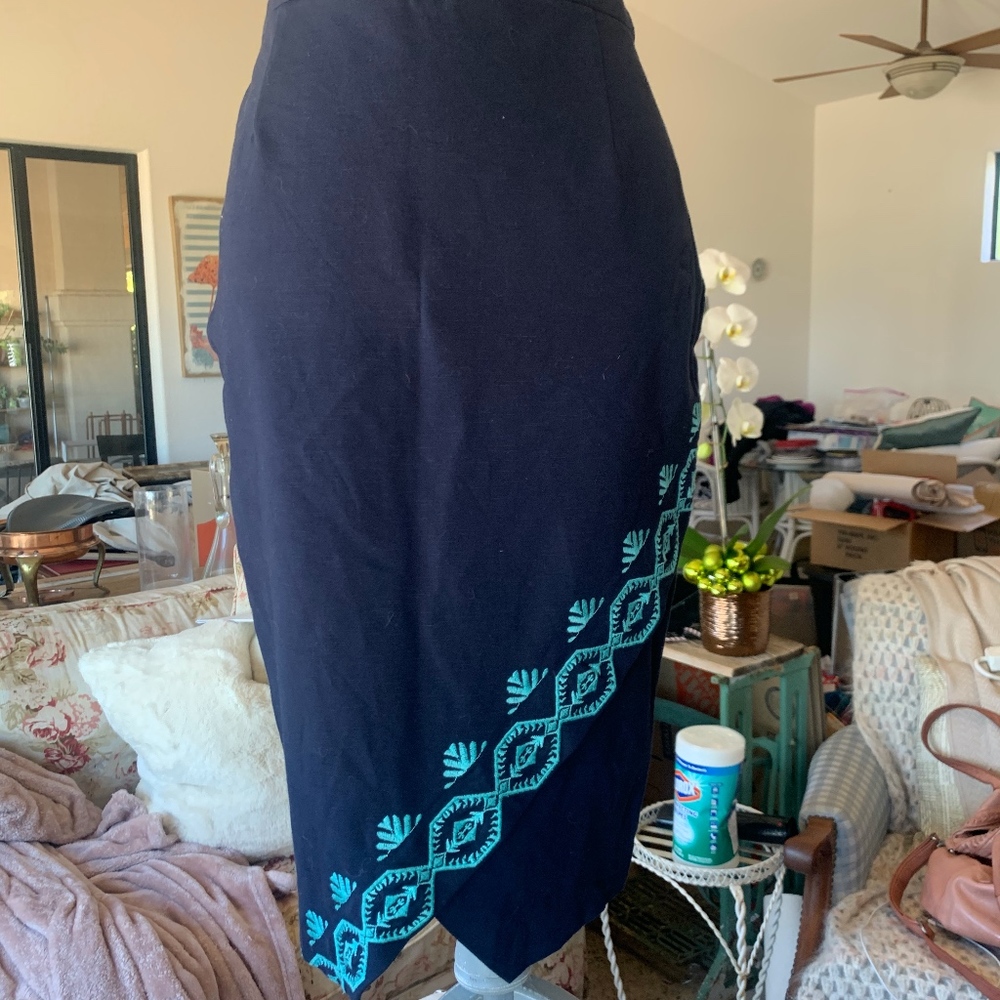 Navy Blue Pencil Skirt with accent trim